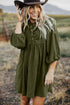 Corduroy Snap Buttons Empire Waist Bracelet Sleeve Dress
